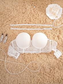 1pc Women Solid Color Lace Underwire Comfortable Bra - White - View 5