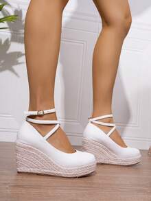 Women's Comfortable Non-Slip Round Toe Platform Wedge Strap Sandals, Spring/Summer - White - View 5