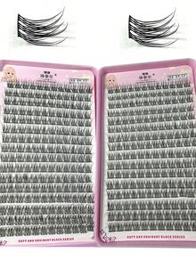 384pcs/Set Fine Lash Extension - DIY, Natural Cartoon Style, 10-12mm D Curl Short Individual Lashes, Suitable For Beginners, Reusable, Mixed Lengthslash Clusters,Eyelash Clusters,Individual Eyelashes,Lashes,Fake Lashes - 黑色 - 查看 3