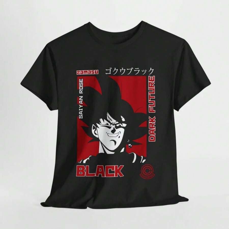 Dragon  Ball  Goku Dark Future Saiyan Rose T-Shirt - Anime Graphic Tee, Fusion Warrior Design For Fans, Made With - 黑色 - 查看 1