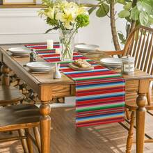 1pc Geometric Pattern Table Runner, Mexican Style Colorful Stripes, Farmhouse Wood Board, Heart-Shaped Boho Geometric Carpet Pattern, Farmhouse Style Table Runner, Washable, Suitable For Indoor/Outdoor Gatherings, Kitchen, Dining Table, Vanity, Living Room, Round Table, Coffee Table, Rectangular Dining Table, Restaurant Decor - Color - View 4
