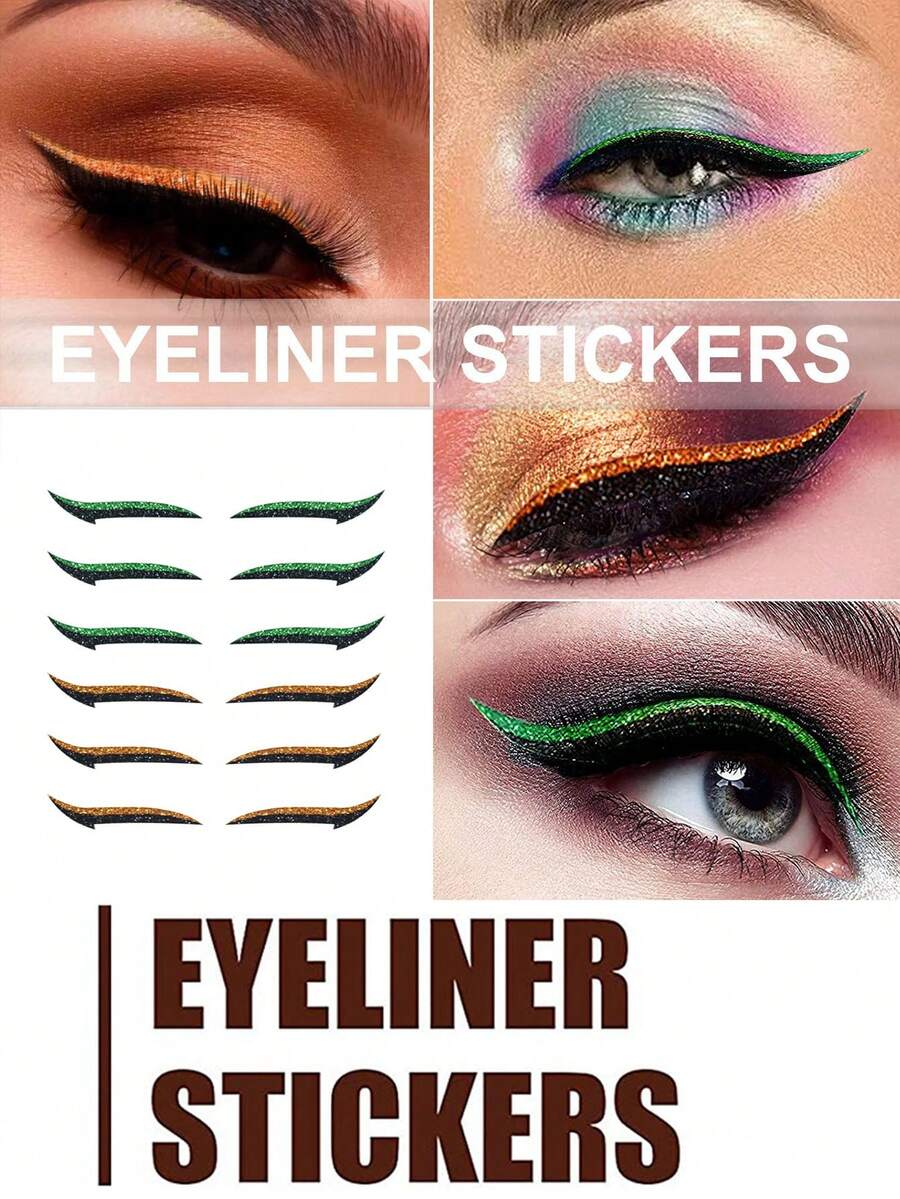 48/24/8 Pieces Of Self-Adhesive Eye Makeup Eyelash Patches, Stage Makeup Party Night Club Eye Makeup Patches, Eyeliner Stickers, Eyeliner Stickers, Eye Shadow Stickers, Self-Adhesive Eye Makeup Eyeliner Stickers, Eyeliner Pearlescent Stickers - Multicolor - View 1
