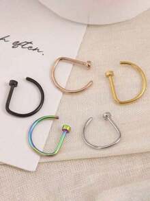 1/3/5 件无穿孔 14K 金 D 形朋克鼻夹，男女皆宜，不锈钢假鼻环适合青少年身体首饰