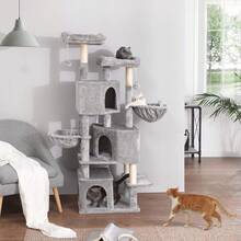 Cat Tree, Tall Cat Tower, 2 Caves, Light Grey - Light Grey - View 2