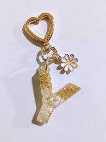 1pc Women's Beige Letter & Heart Tassel Resin Keychain, Creative Gifts For Friends, Casual & Cute Accessory Car Accessories Bag Charm Backpack For School Goth Y2k