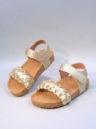 2025 Sandálias de Tricô Romanas de Moda de Verão para Meninas com Design de Tira, Respiráveis, Protetoras dos Pés, Sola de Cortiça Leve Antiderrapante