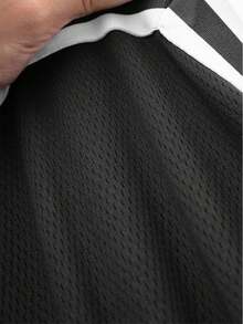 Men Plus Letter Graphic Striped Trim Drawstring Waist Shorts Going Out Athletic Basketball Shorts - Black - View 5