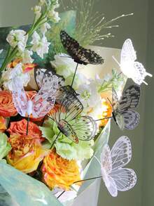 12/24 Pcs Black & White Butterfly Garden Stakes, Waterproof PVC Artificial Butterflies For Wedding Decor, Home Vase Decoration - Multicolor - View 7