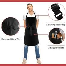 2/1pc Plus Size Chef Apron, Unisex Professional Apron With 2 Pockets, Suitable For Cooking, Work, Baking (Large Size) - Black - View 3