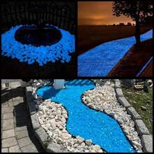 500/1000 piezas Piedras de jardín/caminos luminosas con energía solar que brillan en la oscuridad de color azul, guijarros luminosos para decoración del patio y iluminación del paisaje - Multicolor - Ver 10