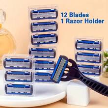 6 Layer Manual Razor Set - 6 Stainless Steel Blades, Replaceable Heads, Includes Handle And 6/12/24 Blades, Sharp & Smooth Shave