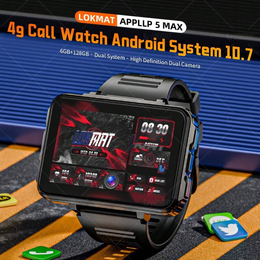 LOKMAT APPLLP 5 MAX Smart Phone Watch Can Be Inserted With 4G/5G Phone Card, Full Network Access WiFi Internet Access, Junior And Senior High School Students Independent Call Multi-Function Black Technology Men's Watch 2.4-Inch Large Screen MTK6762 Eight-Core Processor + PAR2822 Chip Dual System Android System 10.7 - 黑色 - 查看 1
