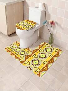 1pc/4pcs Boho Style Bathroom Decor Set: Waterproof Shower Curtain With 12 Hooks, Non-Slip Bath Mat, U-Shaped Toilet Mat, And Round Toilet Seat Cover, Multi-Functional Bathroom Accessory Set Back To School