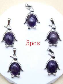 5pcs Natural Stone Aventurine Amethyst Mixed Insect Pendant Suitable For DIY Jewelry Making Necklace Accessories - Purple - View 14