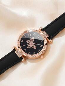 6 件套女士皮带时尚钻石花瓣数字表盘石英表 + 手链套装，母亲节礼物，生日礼物