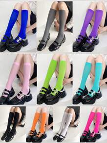 1/5/10/15 Pairs Women Velvet Thigh High Socks, Solid Color, High Elasticity 120D, Spring/Summer
