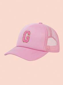 1pc Adjustable A-Z Letter Mesh Baseball Cap, Custom Children Outdoor Sun Shading & Ion Solid Color Snapback Hat For Boys And Girls - Pink - View 29