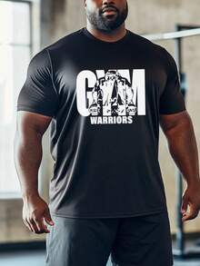 Tricou bărbătesc plus size cu mânecă scurtă, casual, cu imprimeu grafic și slogan artistic GYM WARRIORS, potrivit pentru activități în aer liber și sport, naveta, întâlniri, mese în oraș și alte ocazii formale/casuale - guler rotund, mânecă scurtă, croială slim fit pentru a evidenția fizicul masculin - fabricat din fibră de poliester elastică, moale și respirabil - lavabil la mașină - cadoul perfect pentru bărbați - Negru - Vizualizare 1