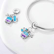 1PC 925 Sterling Silver Airplane Suitcase Charm Globe And Camera Charm Airplane And Handbag Charm Suitable For Bracelet DIY Women's Jewelry Necklace Charm - Silver - View 8