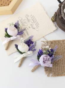 1 Pc Lavender Purple Boutonniere For Men, Groom And Best Man Boutonnieres With Artificial Flower, For Wedding Ceremony Anniversary, Formal Dinner Party, Boho Wedding(Lavender,Pink,White)