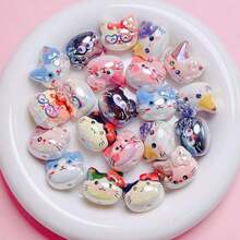 10pcs Random Colorful Acrylic UV-Plated Cute 3D Cat Head Beads, Suitable For DIY Phone Straps, Accessories, Jewelry Making - Multicolor - View 3