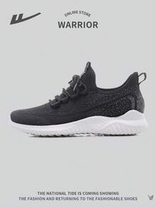 WARRIOR 1 Pair Men's Lace-Up Sports Running Shoes, Mesh Breathable Soft Sole Comfortable Versatile Athletic Sneakers For Outdoor, Casual, Travel - Black - View 2