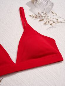 女士红色三角杯性感舒适泳装文胸，可拆卸垫，可调节肩带，女士内衣，适合夏季海滩 - 玫紅色 - 查看 7