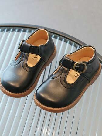 1 双儿童玛丽珍鞋，复古英伦风格 - 轻便平底鞋，带钩环扣，T 型带设计，耐用橡胶鞋底，PU 鞋垫和衬里，适合男孩和女孩参加婚礼和派对