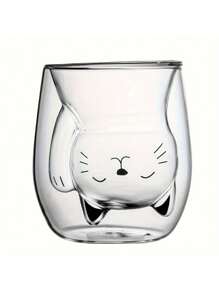 1pc, Cup Coffee Cartoon Kitten Glass Coffee Mug, Double-Walled Espresso Coffee Cups, Heat Insulated Water Cups, Cute Kawaii Cat Drinkware, Birthday Gifts Back To School