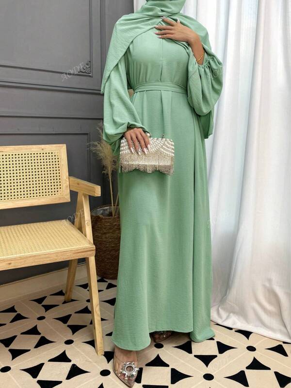 2 piezas Conjunto de vestido de Jalabeya árabe tradicional, elegante abrigo Abaya para Eid, vacaciones casuales, reuniones en el hogar, citas