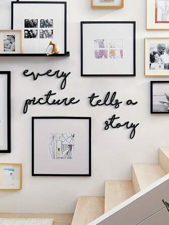 Arte de pared de metal contemporáneo "Cada imagen cuenta una historia" - Decoración de pared de hierro reutilizable, adecuada para la decoración del hogar, regalos de aniversario, sin necesidad de electricidad