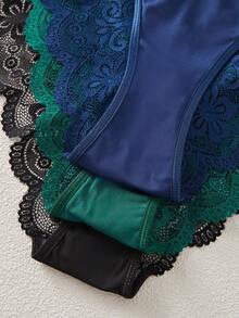 5pcs/Set Plus Size Elegant Series Lace Patchwork Underwear - Multicolor - View 6