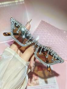 1 件/2 套 - 休闲、可爱、优雅、性感、复古、波西米亚、复古、派对 PC（聚碳酸酯）女士时尚眼镜，带水钻装饰，适合派对、海滩、所有季节 - 亮閃閃水鑽流蘇 - 查看 22