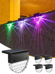 1/2/4/6pcs Outdoor Solar Platform Lights, 7-Color Changing Solar Step Lights, Waterproof Fence Lights Suitable For Yard, Stair, Porch, Pathway, Driveway, Garden Decor, Warm White & Colorful LED Lights - Multicolor - View 5