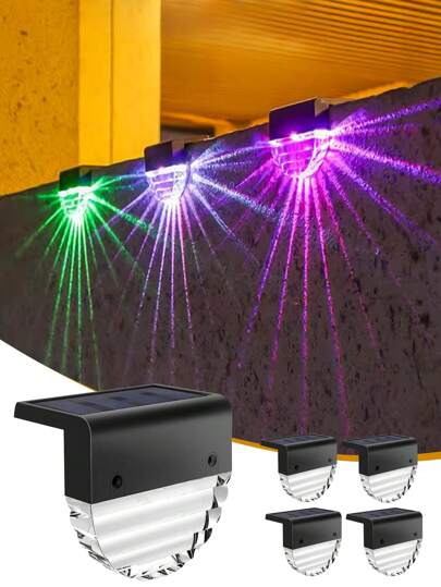 1/2/4/6pcs Outdoor Solar Platform Lights, 7-Color Changing Solar Step Lights, Waterproof Fence Lights Suitable For Yard, Stair, Porch, Pathway, Driveway, Garden Decor, Warm White & Colorful LED Lights