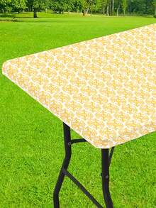 1pc Baroque Style Rectangular Tablecloth With Flowering Shrub Pattern, Elastic Fit For 6ft Folding Table, Washable For Picnic, Camping, Outdoor Events, Graduation Party Decor - Multicolor - View 6