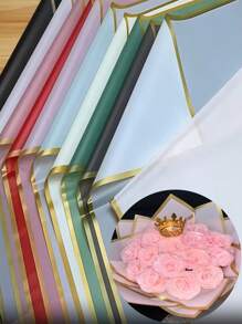 20 pièces Papier d'emballage floral avec bordure dorée, 57 cm x 57 cm Papier d'emballage étanche à fleurs pour fleuriste, bouquet, rose, artisanat DIY, Saint-Valentin, mariage, fête des mères, anniversaire (Plusieurs couleurs disponibles : noir, rose, blanc, violet, etc.)