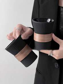 1 قطعة كوب زجاجي مزخرف بخطوط رأسية، كوب بسيط للقهوة المثلجة/الأمريكانو/اللاتيه/العصير/الحليب، للاستخدام المنزلي، عودة إلى المدرسة