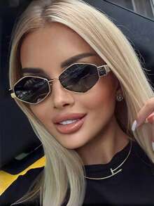 2 Pairs Women's Metal Frame Diamond-Shaped Fashion Glasses, Suitable For Daily Wear, Summer Beach, Outdoor Travel And Other Outdoor Activities, Collegiate Design, Suitable For Back To School Season - Multicolor - View 2