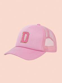 1pc Adjustable A-Z Letter Mesh Baseball Cap, Custom Children Outdoor Sun Shading & Ion Solid Color Snapback Hat For Boys And Girls - Pink - View 19