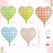 Balon în formă de inimă, carouri, 4/8/10 buc, 45 cm, culoare macarons galben/roz/albastru/roșu/verde, potrivit pentru petrecere de ziua de naștere, Ziua Îndrăgostiților, nuntă, aniversare, petrecere burlăciță, decor de Ziua Recunoștinței, interior și exterior - Multicolor - Vizualizare 12