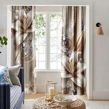 Set Of 2 Stylish Flower Curtains With Floral Patterns, Pocket Rod Window Drapes, Ideal For Bedroom And Living Room, Home And Room Decor (Rod Not Included),2D Printing,Transparent Decorative Curtains - Multicolor - View 2