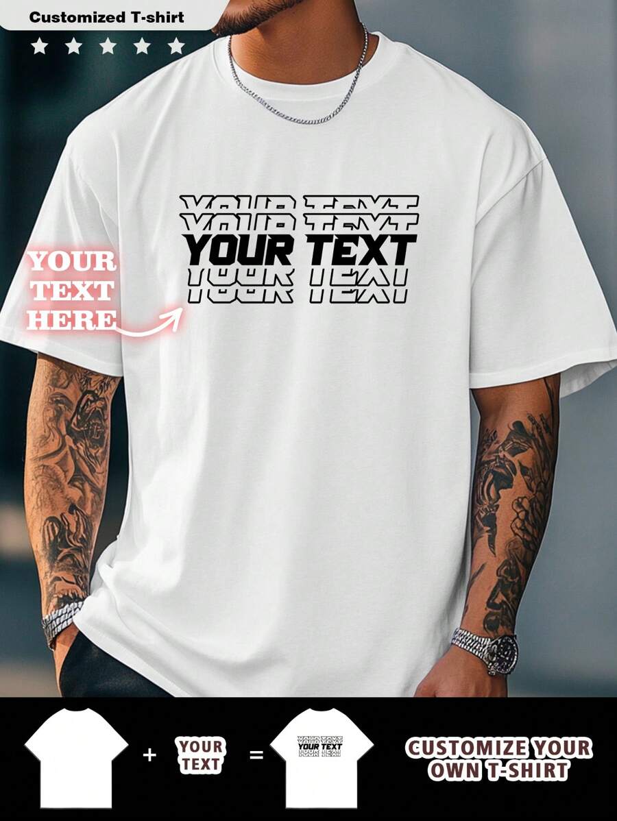 Customizable Personalized Text Men's T-Shirt, Customize Your Text, Name, Baby/Friend/Idol/Couple/Family/Party/School/Sports/Pet/Love Design Print