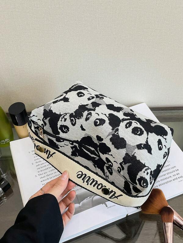 Women's Adorable Panda Print Canvas Makeup Bag – Large Capacity With Mesh Compartments, Effortless Storage & Stylish Portability. Perfect For Girls, Office Ladies, Home, Travel, And Vacation. Ideal Birthday Gift Compact Handheld Cosmetic Organizer. Travel Essentials Travel Accessories Travel Must Haves
