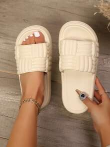 Spring New Thick Bottom Strap Fashion Casual Beach Slippers - Apricot - View 1