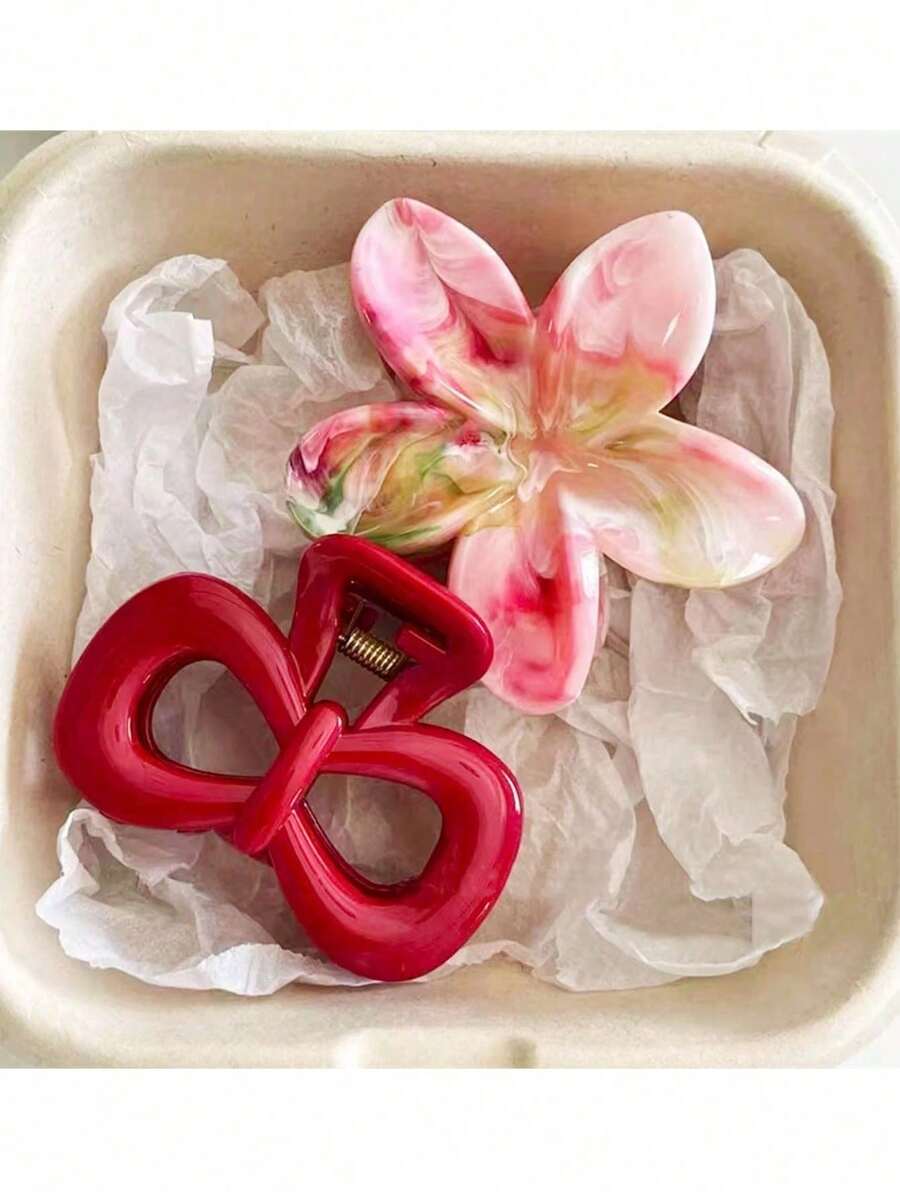 2pcs/Set Colorful ABS Plastic Flower Hair Clips, Beautiful & Versatile For Traveling, Shopping, All Seasons - Multicolor - View 1