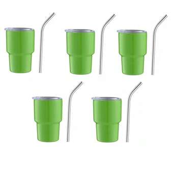 HappyWare Pack 5 mini vaso Shot Tequilero Caballito Acero Inoxidable 3oz, vaso de vino, con popote de metal y tapa reutilizable, vaso para bar regalos originales fiesta, regalos para hombre