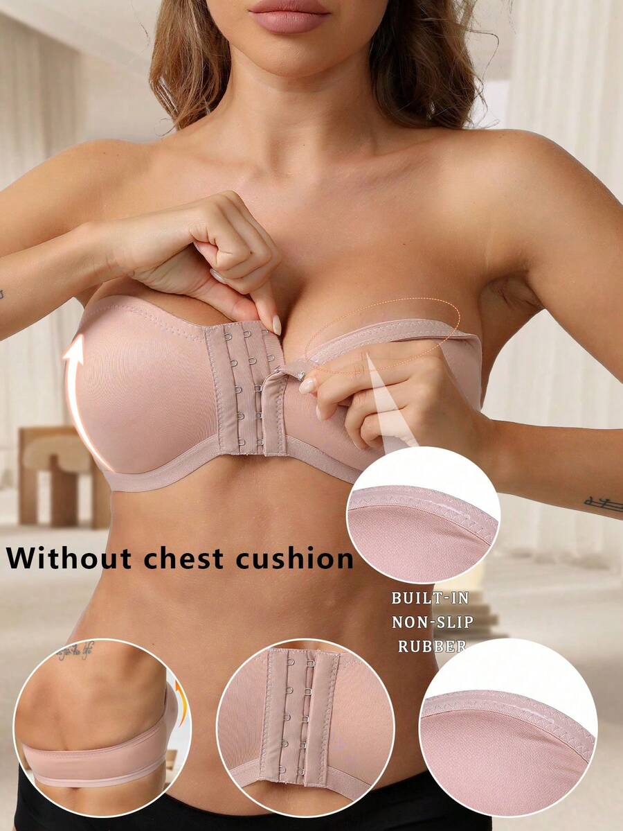 Non Slip Push Up Seamless Lingerie Bra With Front Closure - Apricot - View 1
