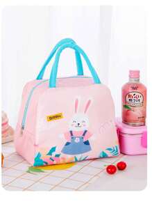 1 pieza Bolsa de almuerzo aislada con diseño de dibujos animados, contenedor térmico de alimentos, bolso impermeable y portátil para la escuela, la oficina, el almacenamiento de maquillaje, la playa, las vacaciones, los viajes, el almuerzo de las damas universitarias, la decoración del hogar, el almacenamiento para fiestas y Navidad