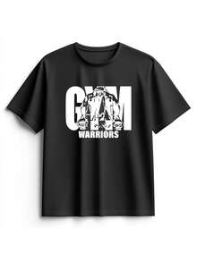 Tricou bărbătesc plus size cu mânecă scurtă, casual, cu imprimeu grafic și slogan artistic GYM WARRIORS, potrivit pentru activități în aer liber și sport, naveta, întâlniri, mese în oraș și alte ocazii formale/casuale - guler rotund, mânecă scurtă, croială slim fit pentru a evidenția fizicul masculin - fabricat din fibră de poliester elastică, moale și respirabil - lavabil la mașină - cadoul perfect pentru bărbați - Negru - Vizualizare 3
